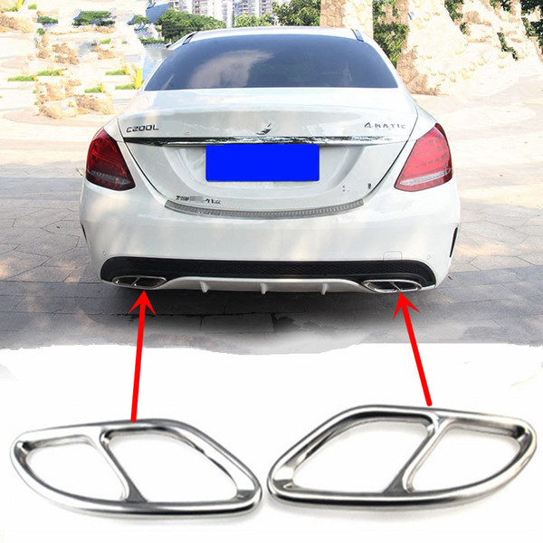 1pair Stainless Steel Rear Dual Exhaust Pipe Stick Cover Trims For Mercedes W205 C180 C200 C250 C300 C400 C 2015 2016 2017 sedan