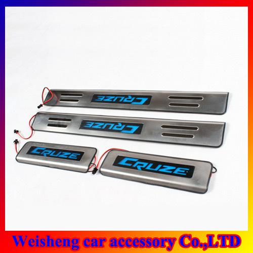 4Pcs/set Chrome LED Door Sill for Chevrolet Cruze Stainless Steel Door Sill Scuff Plates Free Shipping