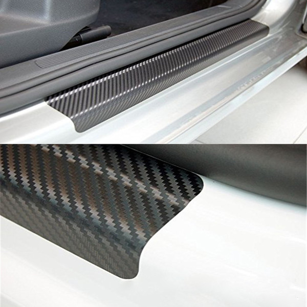 Universal 4Pcs/Set Car Door Plate Sill Scuff Cover Protection Anti Scratch Carbon Fiber Auto Door Plate Sticker with Scraper Car Styling