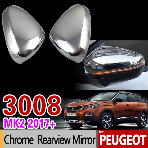 2pcs Luxurious Chrome Rear View Mirror Cover for Peugeot 3008 II 2017 2018 2019 MK2 3008GT GT Carbon Fiber Accessories Car Styling