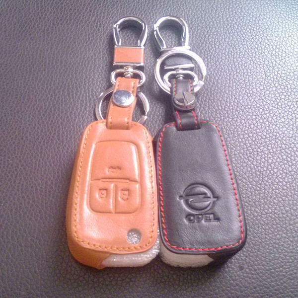 Vauxhall Opel Astra J Car Keychain Genuine Leather Key Case Cover 3 Button Remote Car Key Shell Cover Chain Ring Car Accessories