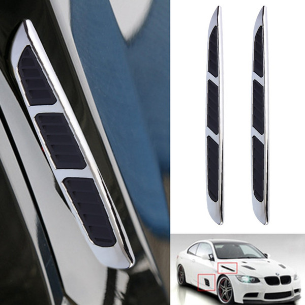 Super 3D Silver Car Chrome Grille Shark Gill Simulation Air Flow Vent Fender Sticker