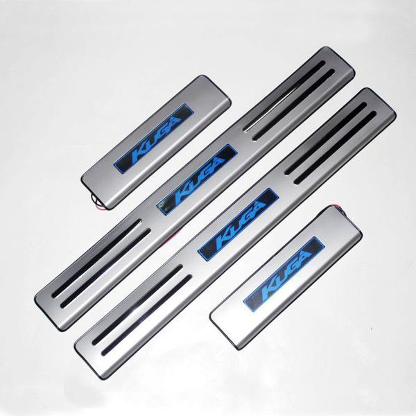 4Pcs/set LED Chroming Door Sill for Ford Kuga Ford Escape Stainless Steel Door Sill Scuff Plates Free Shipping