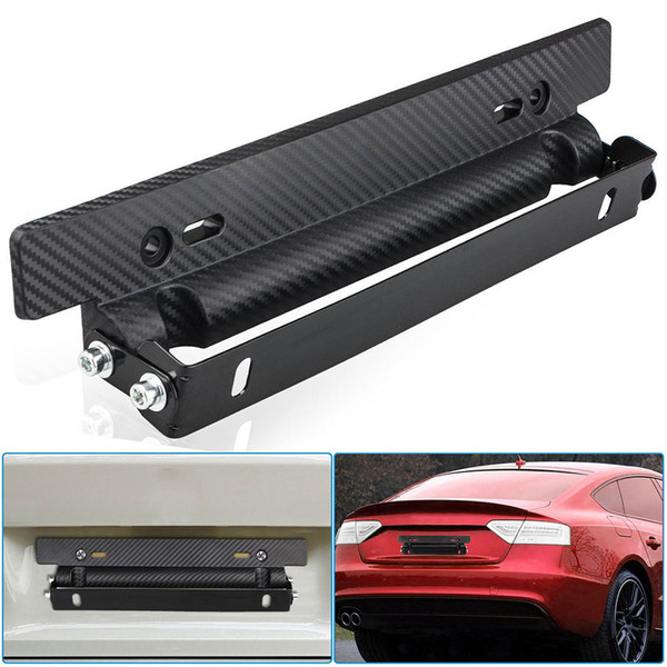 Hot Universal Adjustable Carbon Fiber Pattern Car Racing License Plate Frame Holder Bracket Black Universal License Plate Frame