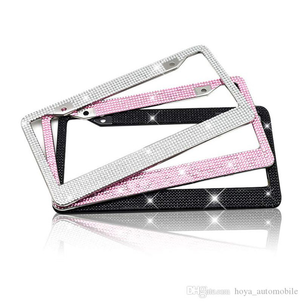 Stainless Steel License Plate Frame with Diamond License Plate Frame Modified Car Supplies 31cm *16cm