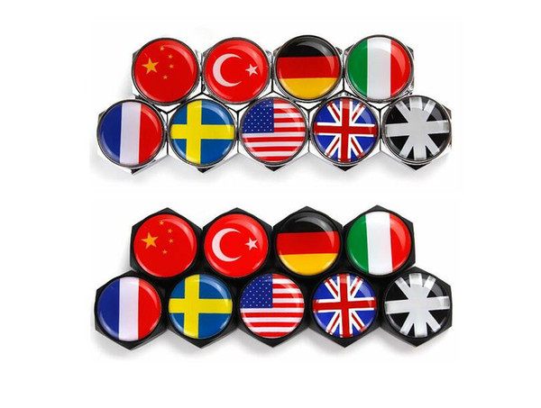 Car Trunk Special Modified License Plate Screw Licence Screws Italy France USA Germany China England Turkey Sweden Flag