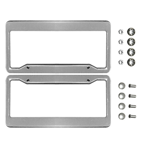 2PCS Silver Chrome Stainless Steel Metal License Plate Frame Tag Cover With Screw Caps Car Styling Car Plate Frame