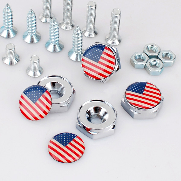 4pcs Chrome Custom License Plate Frame Screw Snap Caps Covers Italy Italian Germany France United Kingdom Switzerland USA CN Flag