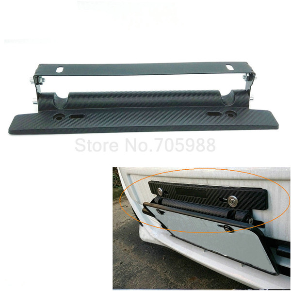 NEW Adjustable Racing Carbon Fiber number License Plate Relocator Frame Bracket Hold BLACK