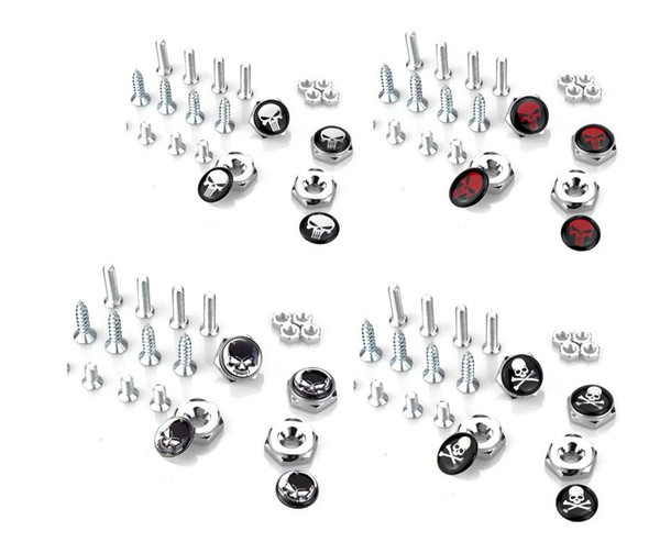 Cool Punisher Symbol skull head License Plate Screws Thread License Plate Bolt Frame Bolts Universal Screws Chrome Car Styling Cross bone