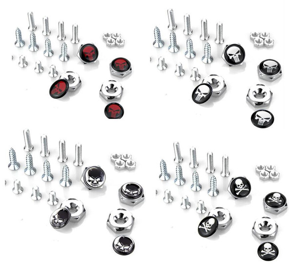 Punisher symbole Skull head Cross bone skull logo Car styling Aluminum alloy Car License Plate Bolts Frame Chrome Screws