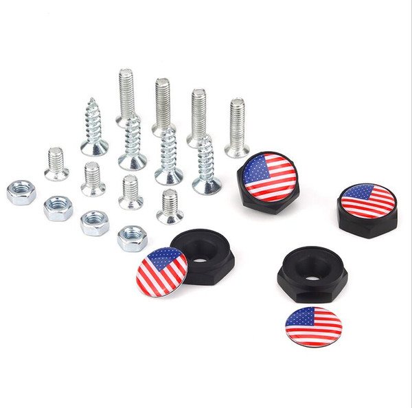 Old Glory Star-Spangled Banner USA Flag Black License Plate Screws Thread License Plate Bolt Frame Bolts Universal Screws chrome Car Styling