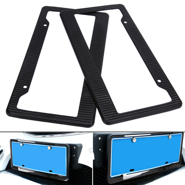 Universal Black 2x Imitation Carbon Fiber Car License Plate Frame Holder Box Tag Blank Set