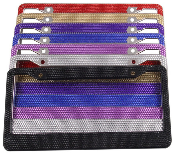 Bling Diamond License Plate Frames with Crystal Rows Rhinestone License Frame Black White Silver Blue purple