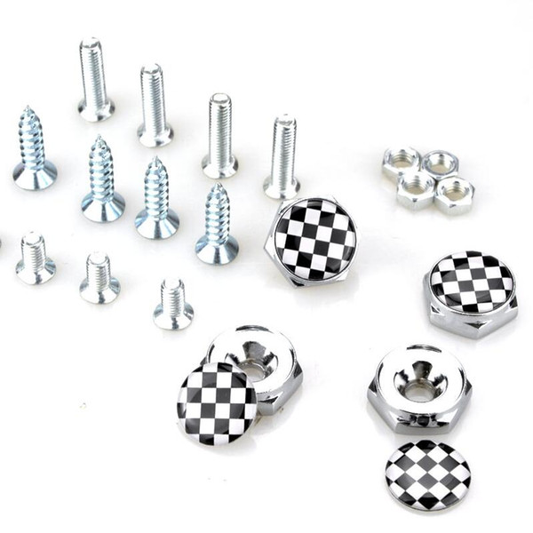 F1 Flag Check License Plate Screws Thread License Plate Bolt Frame Bolts Universal Screws Chrome Car Styling