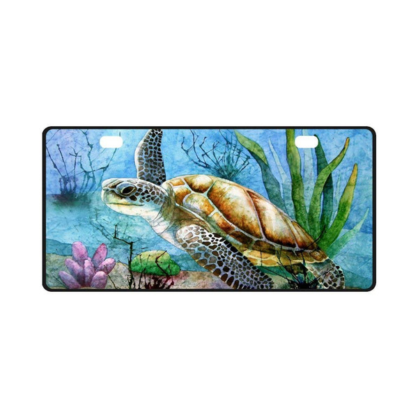 Sea Turtle Painting Aluminum Car Metal License Plate for Car Two Holes Car Tag 11.8