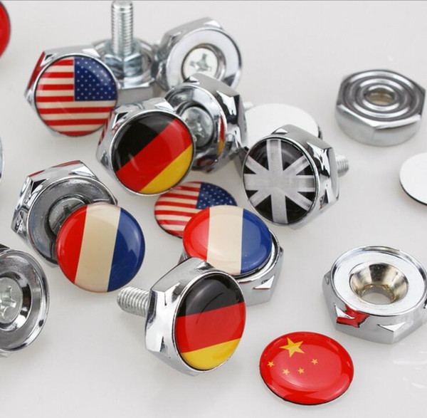 China France Italy F1 flag License Plate Screws Thread License Plate Bolt Frame Bolts Universal Screws Chrome Car Styling [8 country flag]