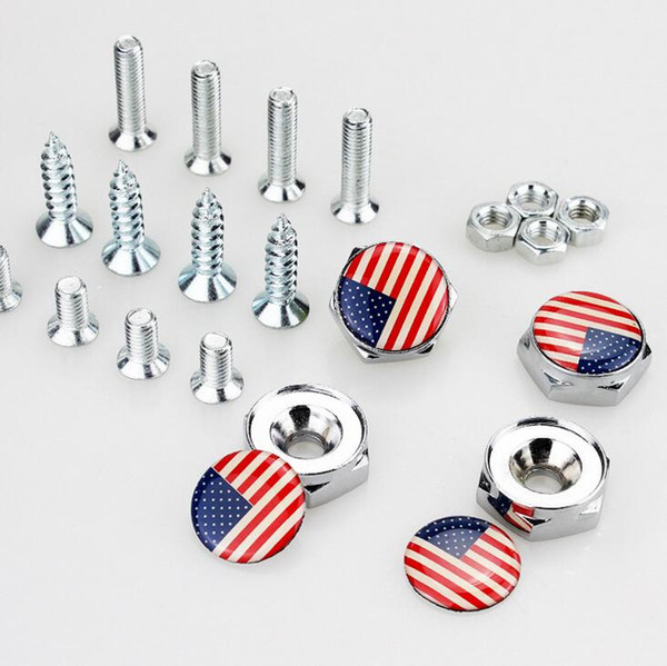 USA United state Flag American flag License Plate Screws Thread License Plate Bolt Frame Bolts Universal Screws Chrome Car Styling