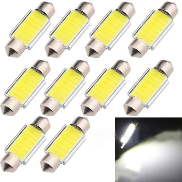 10PCS Festoon COB LED Bulb White Dome Light Double-Tip Dome/Reading/License Plate Light