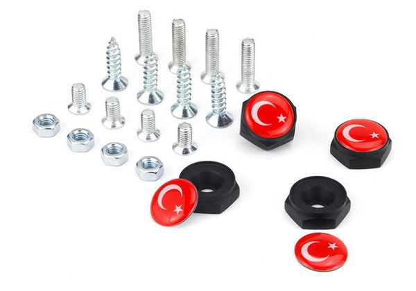 Turkey flag Black color Auto Aluminum alloy Anti-theft Car License Plate Bolts Frame Screws Badge Emblem