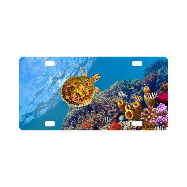 12 X 6 inches Durable License Plate Frame Metal Personalized Car Tag, Sea Turtle (4 Holes)