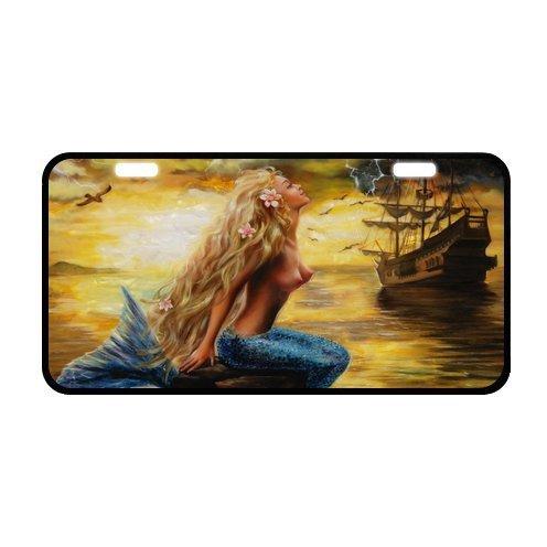 Sturdy and Beautiful License Plate Holders Beautiful Mermaid and Ship Pattern for Cars Decorative Front Plate 6.1