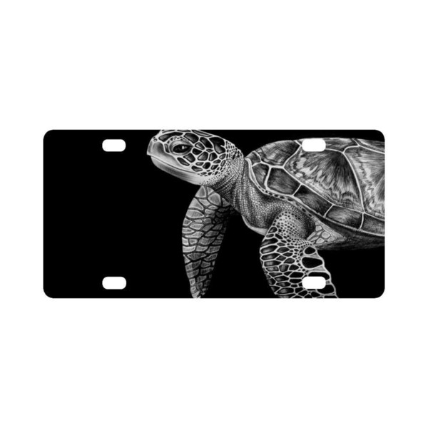 New Arrival! Black White Sea Turtle art Strong And Durable Aluminum Car Metal License Plate for Car Four Holes Car Tag 12