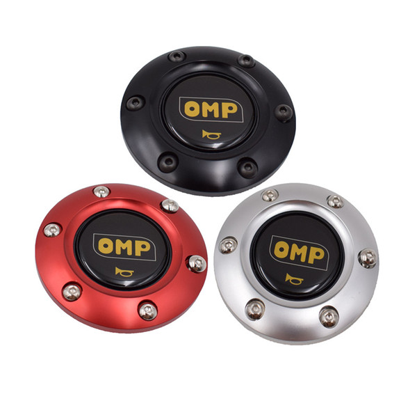 Universal Black OMP Racing Car Steering Wheel Horn Button Speaker Control Cover + Aluminum Black/Red/Blue Edge