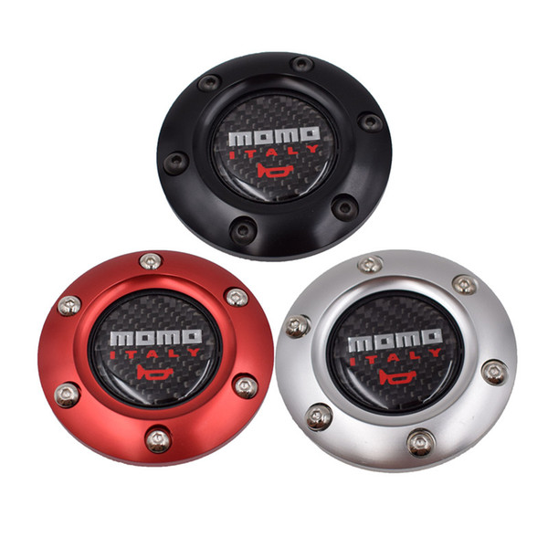 Universal Carbo Fiber MOMO Racing Car Steering Wheel Horn Button Speaker Control Cover + Aluminum Black/Red/Blue Edge