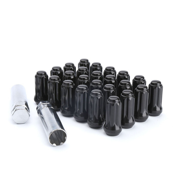 KSP 24 PC Black M14x1.5 Closed End Duplex 7 Spline Lug Nuts Conical Cone Seat Long Extended With 2 Keys For CHEVY GMC SILVERADO