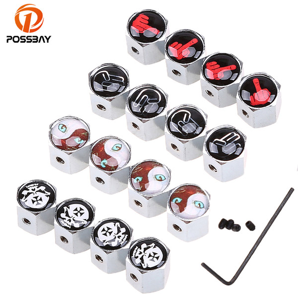 POSSBAY Universal Car Wheel Tyre Valve Stems Caps Motorcycle Tire Air Valve Stem Silver Metal Anti-theft Dust Covers