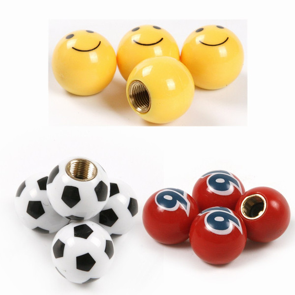 4Pcs Car Truck 3 Different Kinds Smile Face/Football/76 Wheel Tire Tyre Air Valve Caps Cover for Auto Car Truck Motorcycle Tires