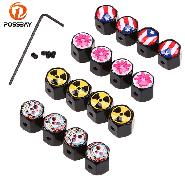 POSSBAY Universal Car Tyre Air Valve Cap Metal Air Cover Black Dust Wheel Caps Motorcycle Wheel Accessories Anti-theft Covers