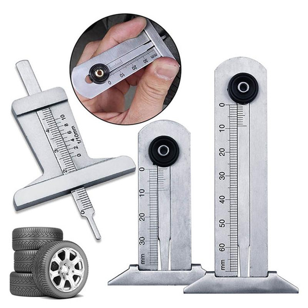 3Pcs Stainless Steel Tread Pattern Ruler Safety Tyre Ruler Height Depth Measure Tool (0-30mm + 0-50mm + 0-60mm)