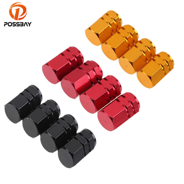 POSSBAY 4Pcs Car Styling Auto Aluminum Car Wheel Tire Valves Tyre Stem Air Caps Airtight Cover For Auto Truck Bike