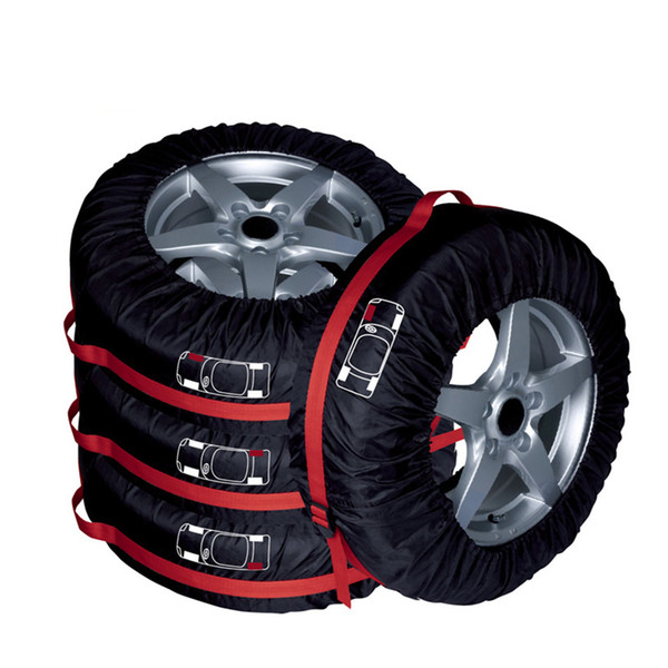 4 Pcs Tire Tote 66cm Diameter Foldable Spare Tire Covers Protection Covers Storage Bags Wheel Cover for Car Off Road Truck Black & Red