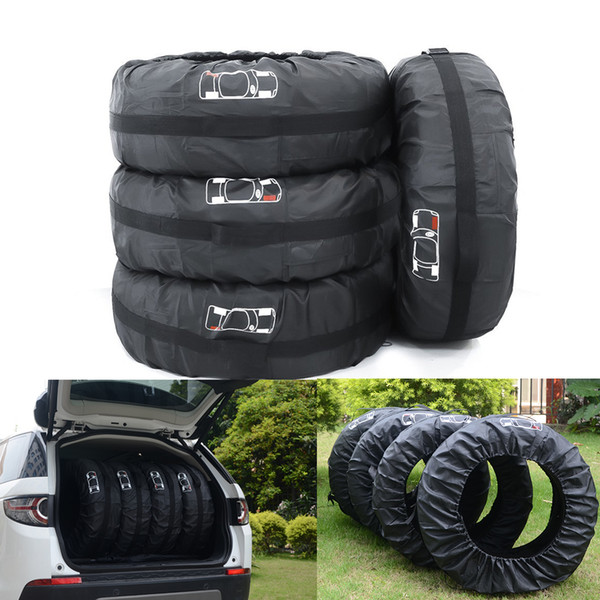 Car Wheel Tire Cover FLR 4 Pcs Black Adjustable Foldable Spare Tire Covers Dust Protection Covers for Car Off Road Truck Wheel 66cm/26in