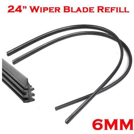 2Pcs 24 inch 6mm Rubber Car Wiper Blade Refill Universal Auto Truck Frameless Windshield Wiper Blade Refill Black