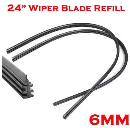 2Pcs 24 inch 6mm Rubber Car Wiper Blade Refill Universal Auto Truck Frameless Windshield Wiper Blade Refill Black