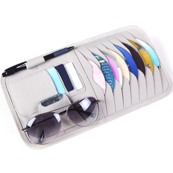 Leather Car Sun Visor CD DVD Disk Card Case Storage Holder Clip Cover At Random