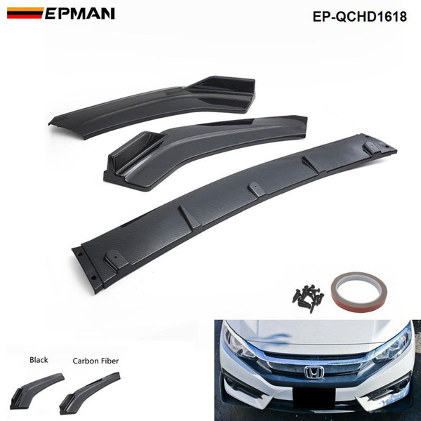 EPMAN - 3pcs Front Bumper Lip Spoiler Fit For Honda Civic 10th X 4D Sedan 16-18 Civic 10th 4D Sedan EP-QCHD1618