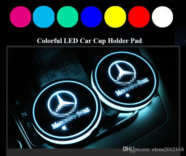 2pcs LED Car Cup Holder Lights for Mercedes-Benz, 7 Colors Changing USB Charging Mat Luminescent Cup Pad, LED Interior Atmosphere Lamp