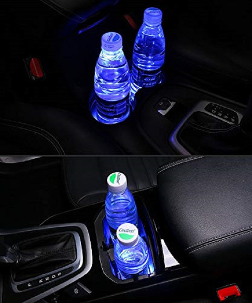 2pcs LED Car LOGO Cup Holder Lights for Audi, 7 Colors Changing USB Charging Mat Luminescent Cup Pad, LED Interior Atmosphere Lamp