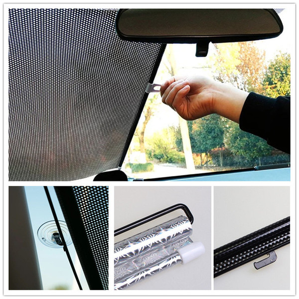 Car Sun Shade Window Sunshade Auto Retractable Sun Block Roller Blind PVC Curtain Car Visor Front Windshield Sunshade