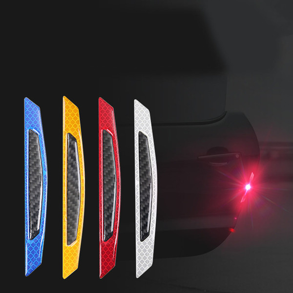 4PCS Luminous Car Stickers Cover Scratches Anti-collision Strips Carbon Fiber Reflective Stickers