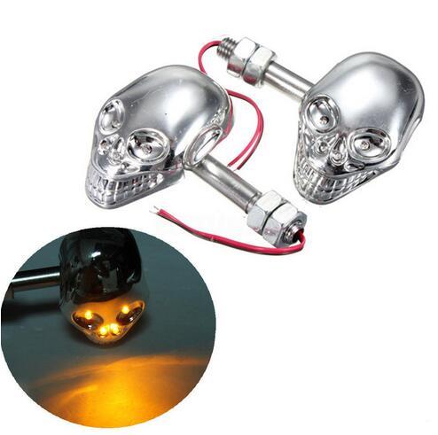 LED Universal Amber Motorcycle Skull Head Turn Signal Indicators Light Lamp 12V