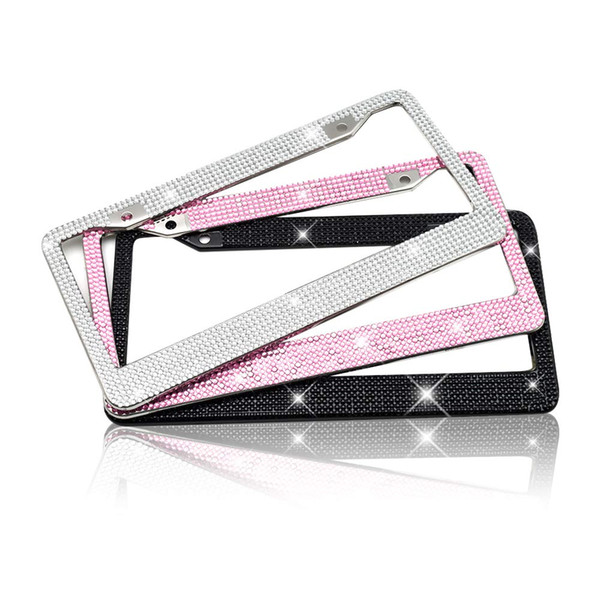 Modified car Stainless steel plate holder High quality shiny License plate frame Diamond-encrusted license plate holder