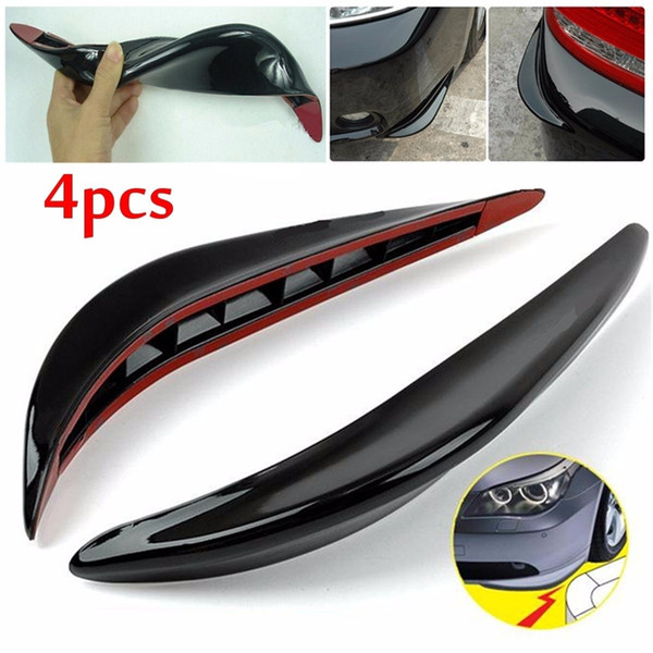 4pcs/set Universal Car Rubber Bumper Corner Guard Protector Front Lower Lip Guard Black (Color: Black)