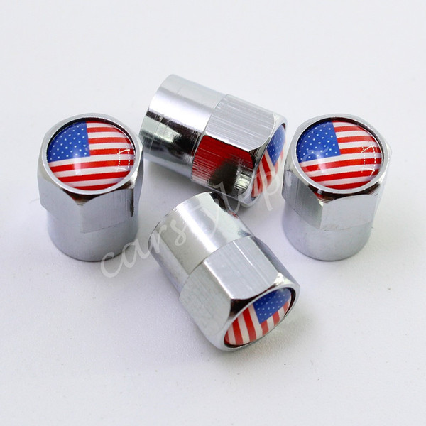 Auto Universal Metal Silver Tire Stem Valve Cap Cover US Flag Style Car Exterior Decoration Trim Accessories