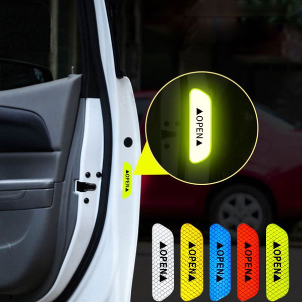 Freeshipping 4Pcs/Set Car OPEN Reflective Tape Warning Mark Reflective Open Notice Bicycle Accessories Exterior Car Door Sticker